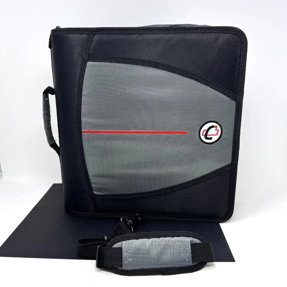 Case-It Mighty Zip Tab 3-Ring 3-inch Zipper Binder Expanding File Black/Gray New